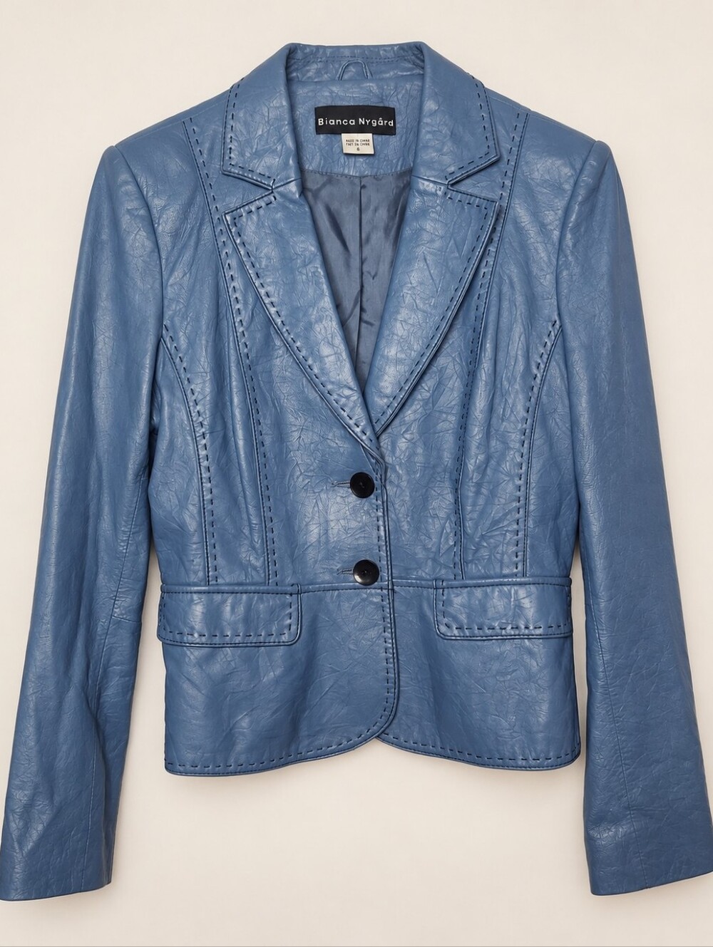 Bianca Nygard Blue Leather Tailored Jacket - Size 8